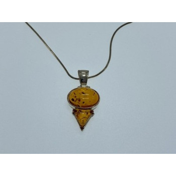 925 Sterling Silver Amber Chain with Pendant