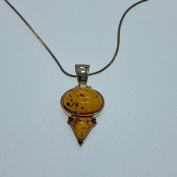 925 Sterling Silver Amber Chain With Pendant