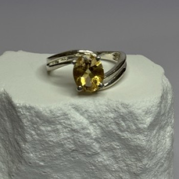 925 Sterling Silver Citrine Ring Size 8