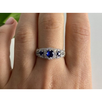 925 Sterling Silver Sapphire & White Beryl/goshenite Ring Size 8