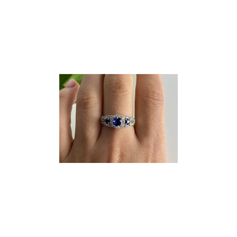925 Sterling Silver Sapphire & White Beryl/goshenite Ring Size 8