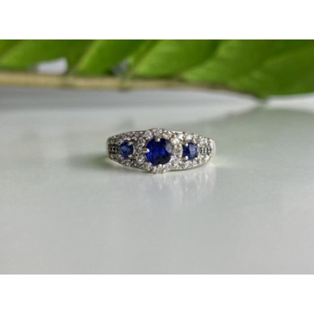 925 Sterling Silver Sapphire & White Beryl/goshenite Ring Size 8