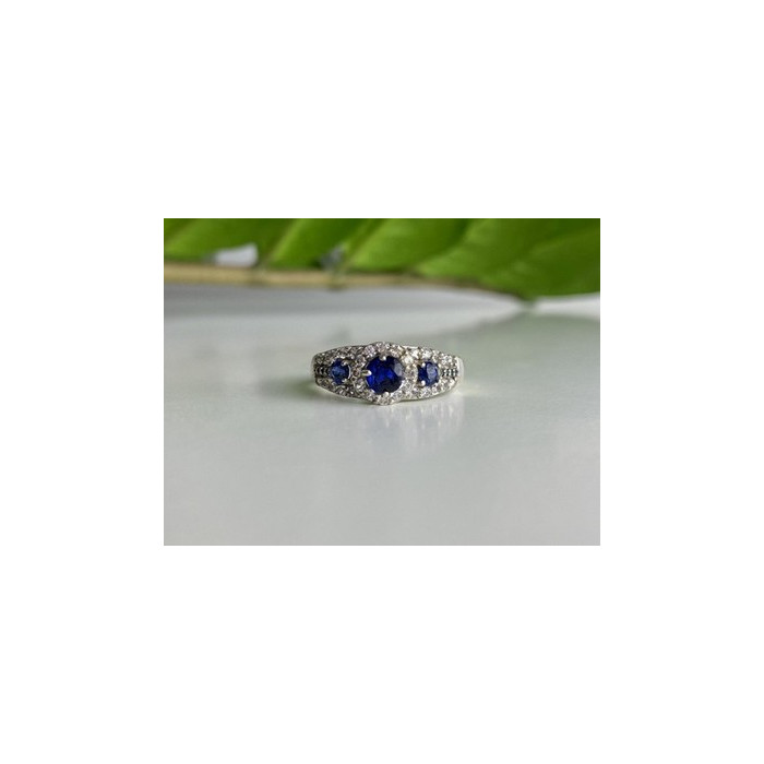 925 Sterling Silver Sapphire & White Beryl/goshenite Ring Size 8