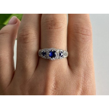 925 Sterling Silver Sapphire & White Beryl/goshenite Ring Size 8