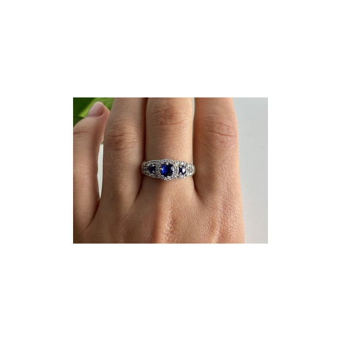 925 Sterling Silver Sapphire & White Beryl/goshenite Ring Size 8