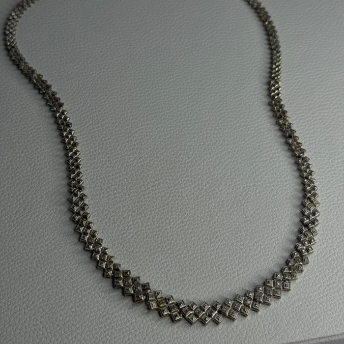 Beautiful Elegant 925 Sterling Silver Diamond Necklace Length 18 Inch