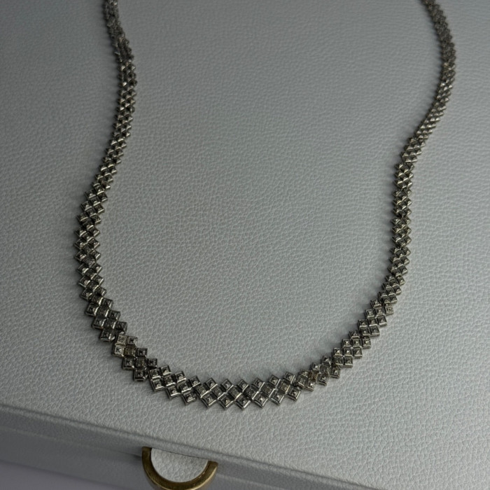 Beautiful Elegant 925 Sterling Silver Diamond Necklace Length 18 Inch
