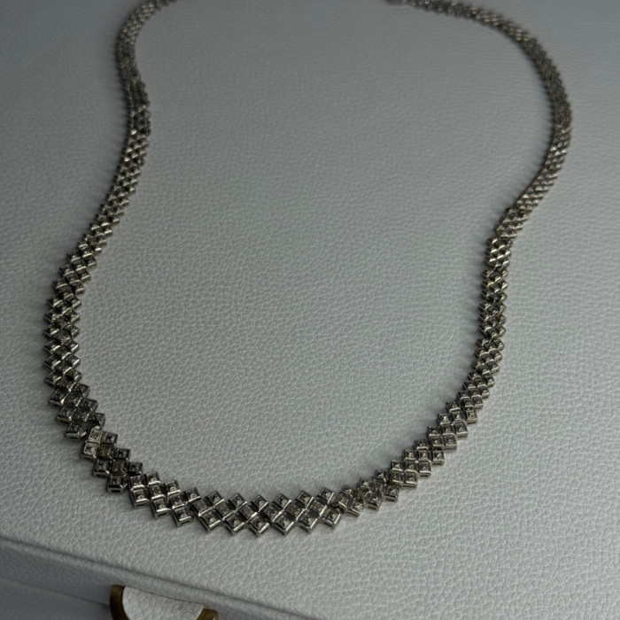 Beautiful Elegant 925 Sterling Silver Diamond Necklace Length 18 Inch