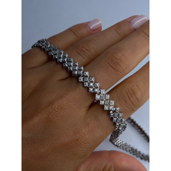 Beautiful Elegant 925 Sterling Silver Diamond Necklace Length 18 Inch