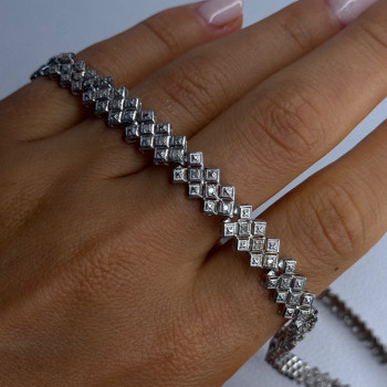 Beautiful Elegant 925 Sterling Silver Diamond Necklace Length 18 Inch