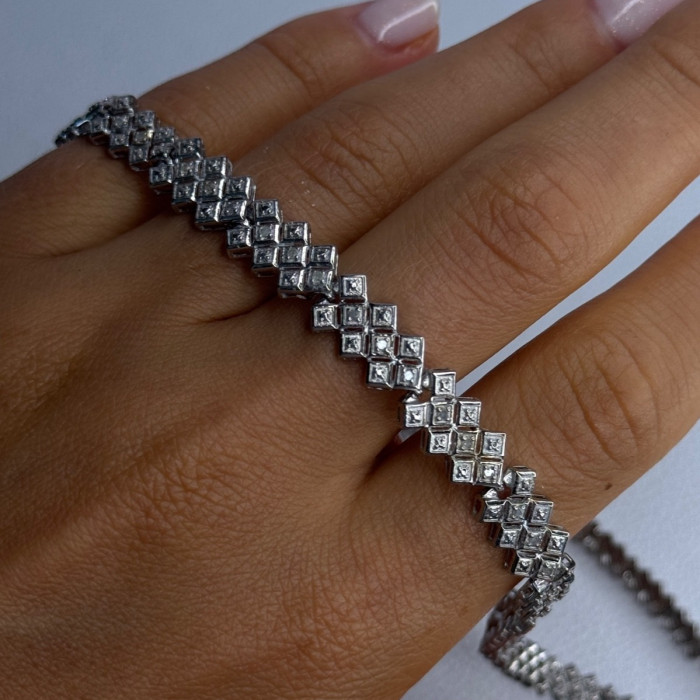 Beautiful Elegant 925 Sterling Silver Diamond Necklace Length 18 Inch