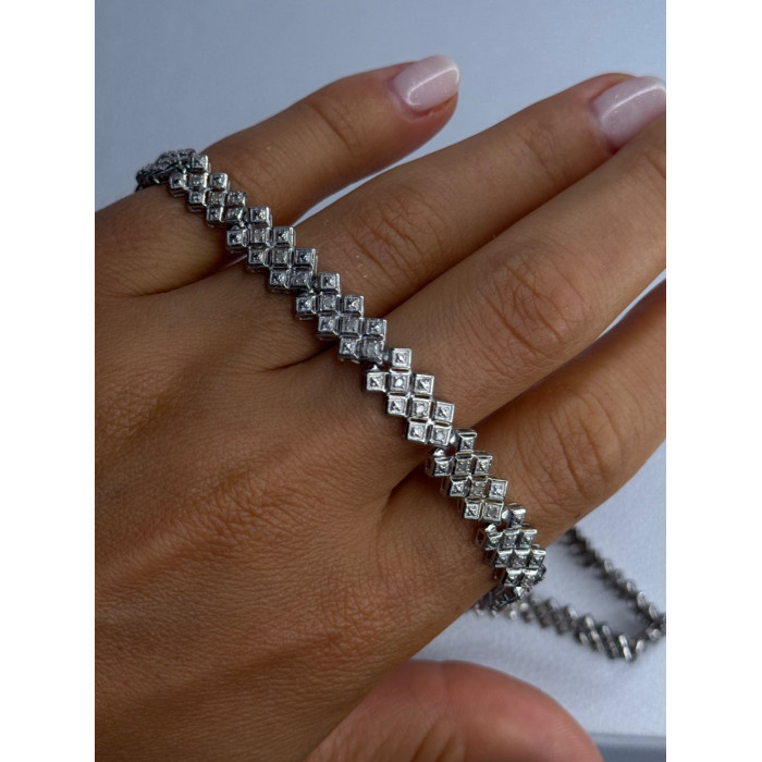 Beautiful Elegant 925 Sterling Silver Diamond Necklace Length 18 Inch