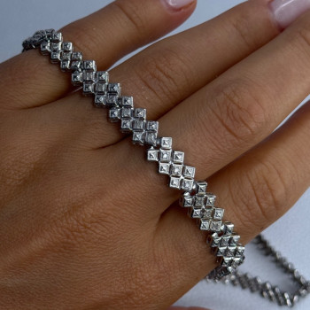 Beautiful Elegant 925 Sterling Silver Diamond Necklace Length 18 Inch