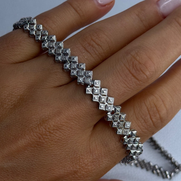 Beautiful Elegant 925 Sterling Silver Diamond Necklace Length 18 Inch
