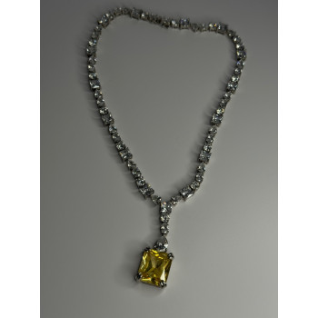 Beautiful 925 Sterling Silver Citrine & Beryl Necklace Length 18 Inch