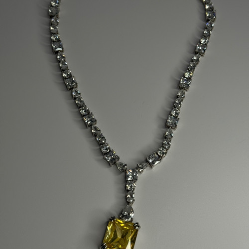 Beautiful 925 Sterling Silver Citrine & Beryl Necklace Length 18 Inch