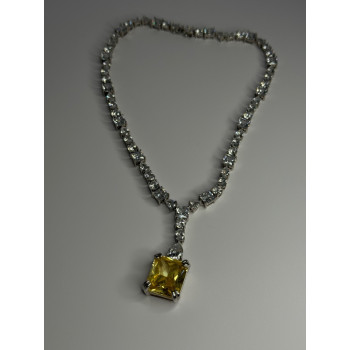 Beautiful 925 Sterling Silver Citrine & Beryl Necklace Length 18 Inch