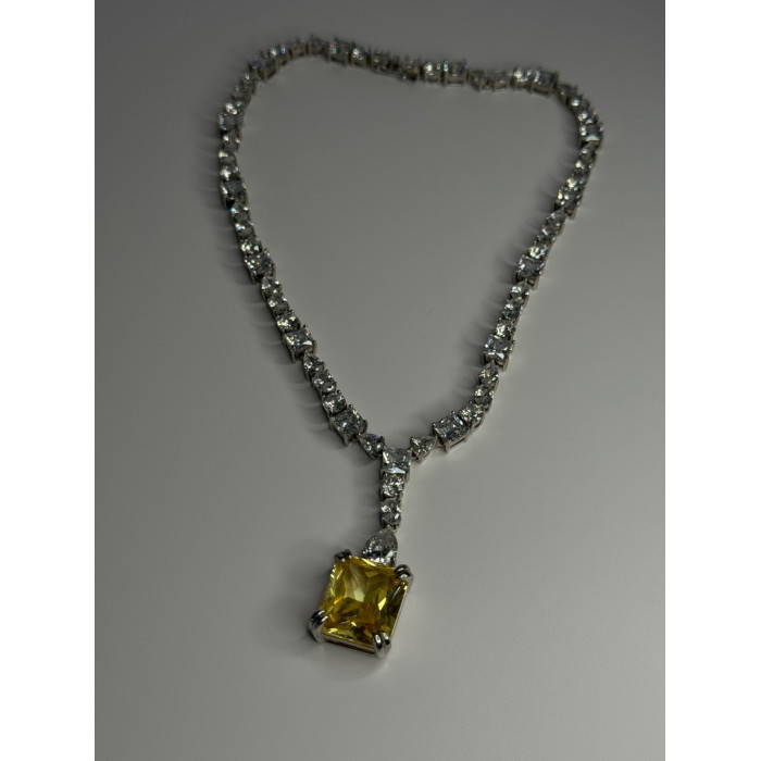 Beautiful 925 Sterling Silver Citrine & Beryl Necklace Length 18 Inch
