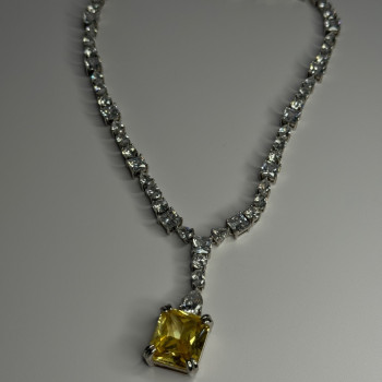 Beautiful 925 Sterling Silver Citrine & Beryl Necklace Length 18 Inch