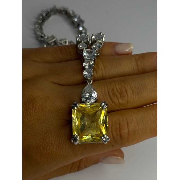 Beautiful 925 Sterling Silver Citrine & Beryl Necklace Length 18 Inch