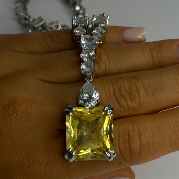 Beautiful 925 Sterling Silver Citrine & Beryl Necklace Length 18 Inch