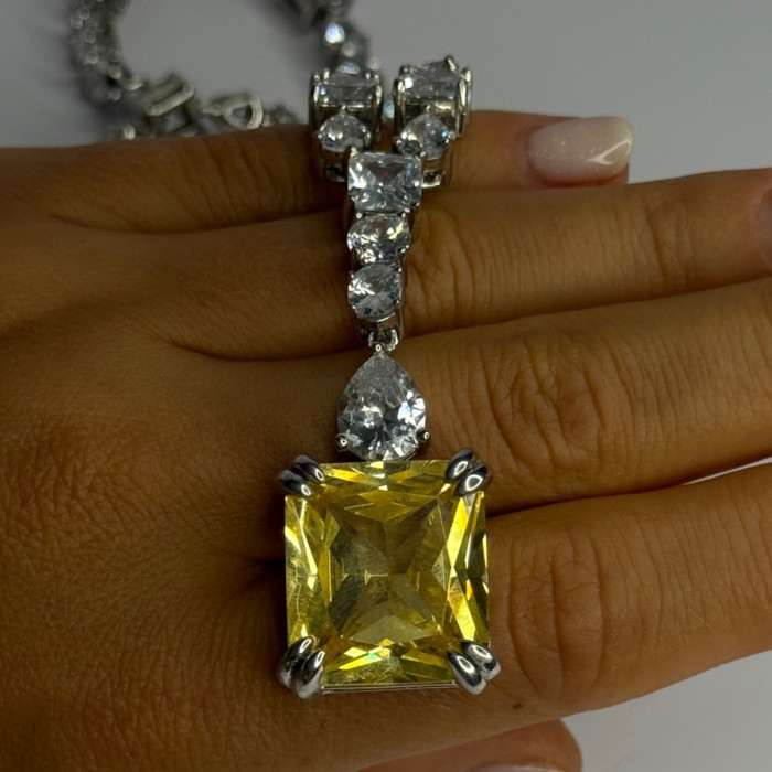 Beautiful 925 Sterling Silver Citrine & Beryl Necklace Length 18 Inch