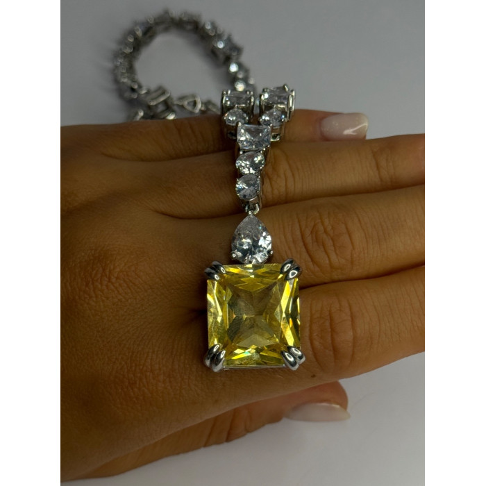 Beautiful 925 Sterling Silver Citrine & Beryl Necklace Length 18 Inch