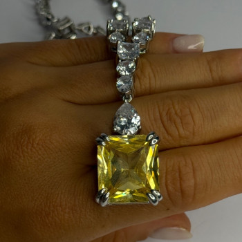 Beautiful 925 Sterling Silver Citrine & Beryl Necklace Length 18 Inch