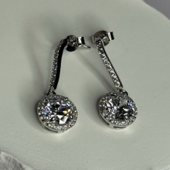 925 Sterling Silver Dream CZ Earrings Length 1.05 Inch