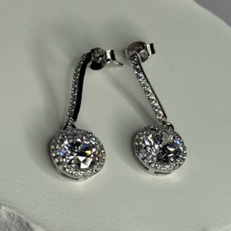 925 Sterling Silver Dream CZ Earrings Length 1.05 Inch