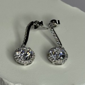 925 Sterling Silver Dream CZ Earrings Length 1.05 Inch