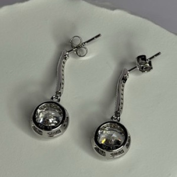 925 Sterling Silver Dream CZ Earrings Length 1.05 Inch