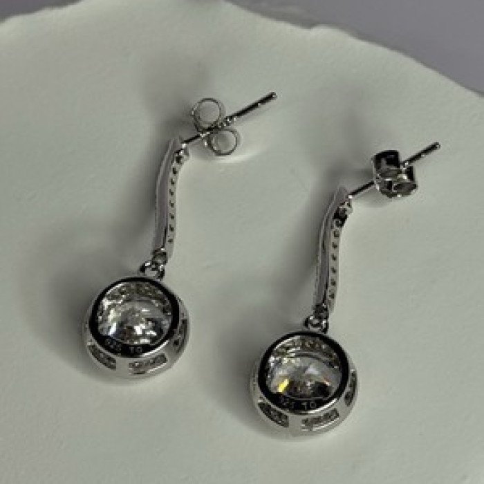 925 Sterling Silver Dream CZ Earrings Length 1.05 Inch