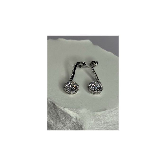 925 Sterling Silver Dream CZ Earrings Length 1.05 Inch