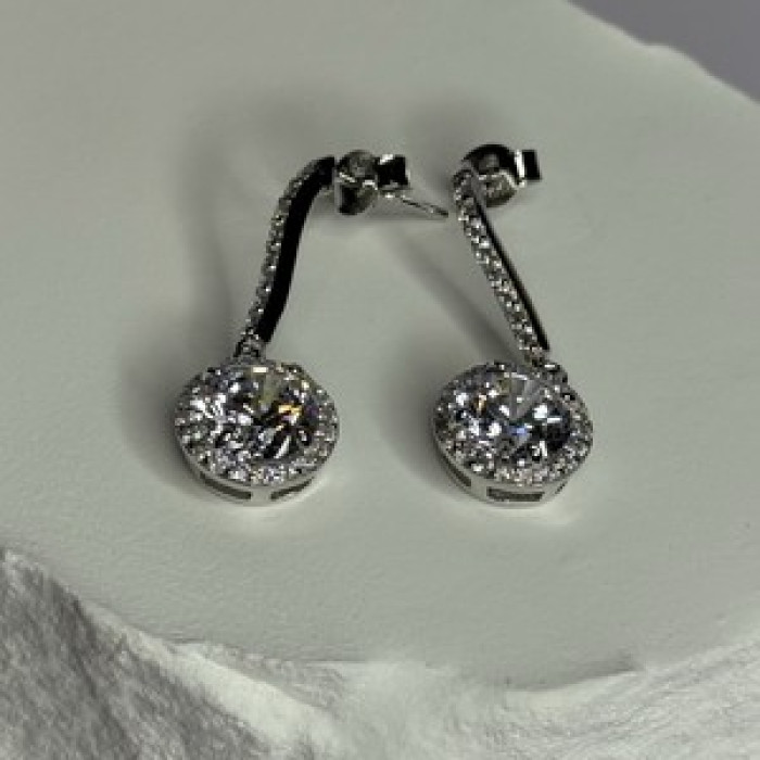 925 Sterling Silver Dream CZ Earrings Length 1.05 Inch