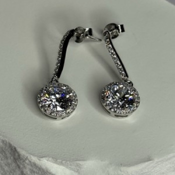925 Sterling Silver Dream CZ Earrings Length 1.05 Inch