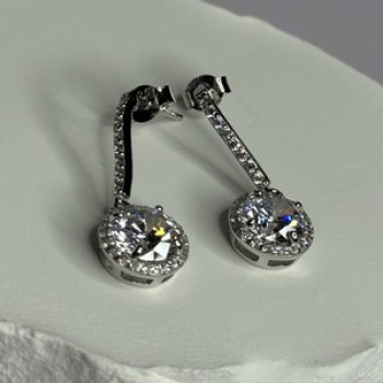 925 Sterling Silver Dream CZ Earrings Length 1.05 Inch
