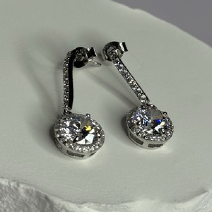 925 Sterling Silver Dream CZ Earrings Length 1.05 Inch