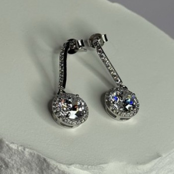 925 Sterling Silver Dream CZ Earrings Length 1.05 Inch