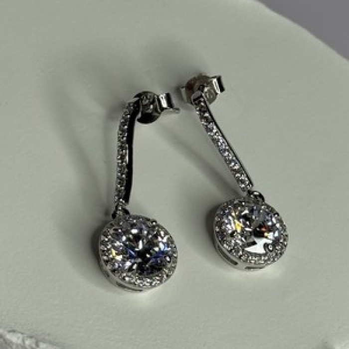 925 Sterling Silver Dream CZ Earrings Length 1.05 Inch