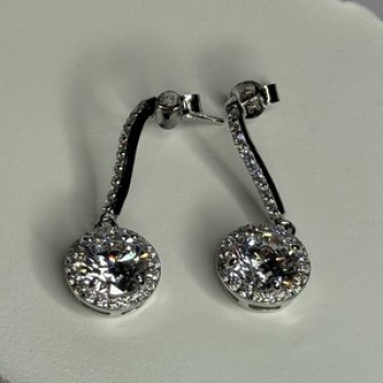 925 Sterling Silver Dream CZ Earrings Length 1.05 Inch