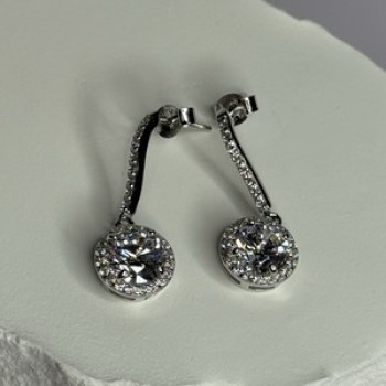 925 Sterling Silver Dream CZ Earrings Length 1.05 Inch