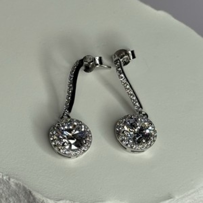 925 Sterling Silver Dream CZ Earrings Length 1.05 Inch