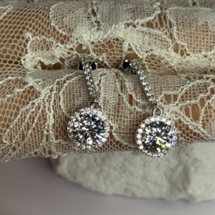 925 Sterling Silver Dream CZ Earrings Length 1.05 Inch