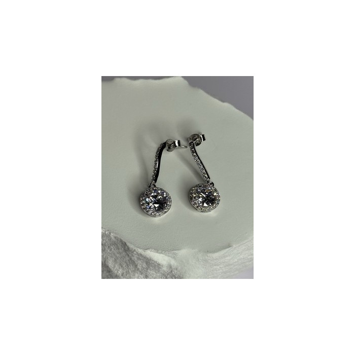 925 Sterling Silver Dream CZ Earrings Length 1.05 Inch