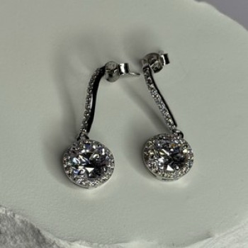 925 Sterling Silver Dream CZ Earrings Length 1.05 Inch