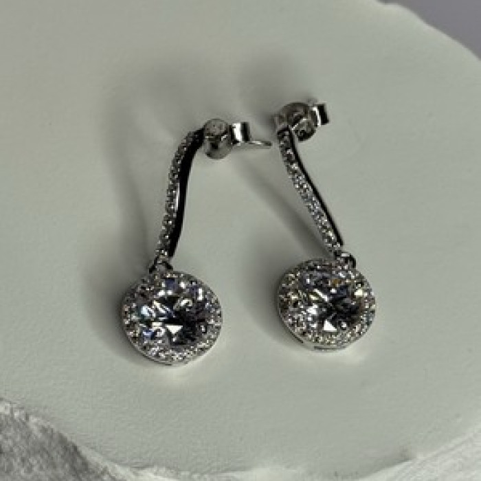 925 Sterling Silver Dream CZ Earrings Length 1.05 Inch