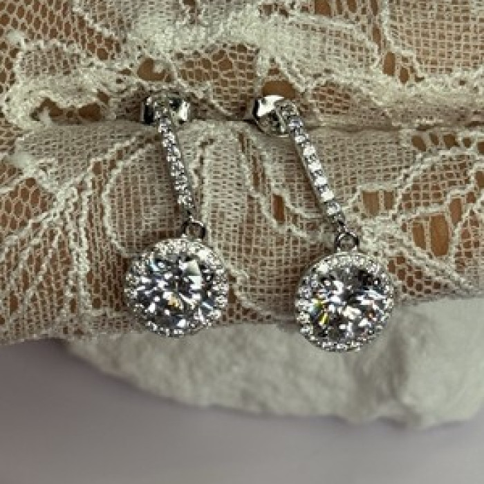 925 Sterling Silver Dream CZ Earrings Length 1.05 Inch