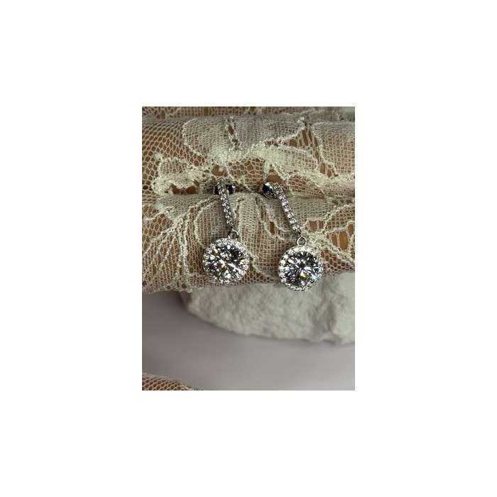 925 Sterling Silver Dream CZ Earrings Length 1.05 Inch