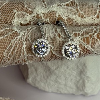 925 Sterling Silver Dream CZ Earrings Length 1.05 Inch